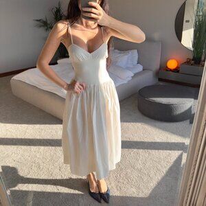 Zara Poplin Midi Dress NWT Beige White Size Small